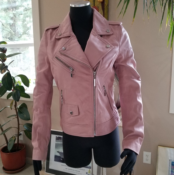 Wilsons Leather Jackets & Blazers - Wilsons Luxe Leather Moto Jacket Vintage Style Dusty Pink Silver Tone Hdwr S NWT